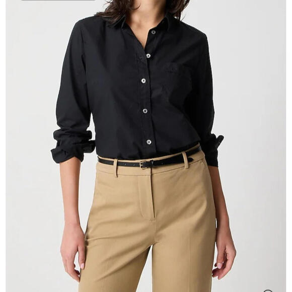 J. Crew Tops - J.CREW Black Button-up Cotton Poplin Shirt In Signature Fit Size Large NWT